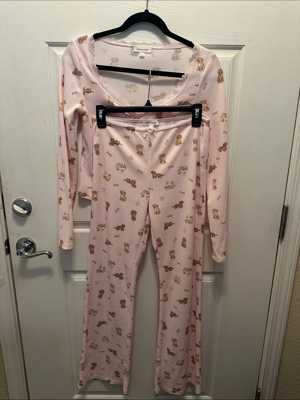 Pink Rose Light Pink Puppy Pajama Set Crop Top Size M